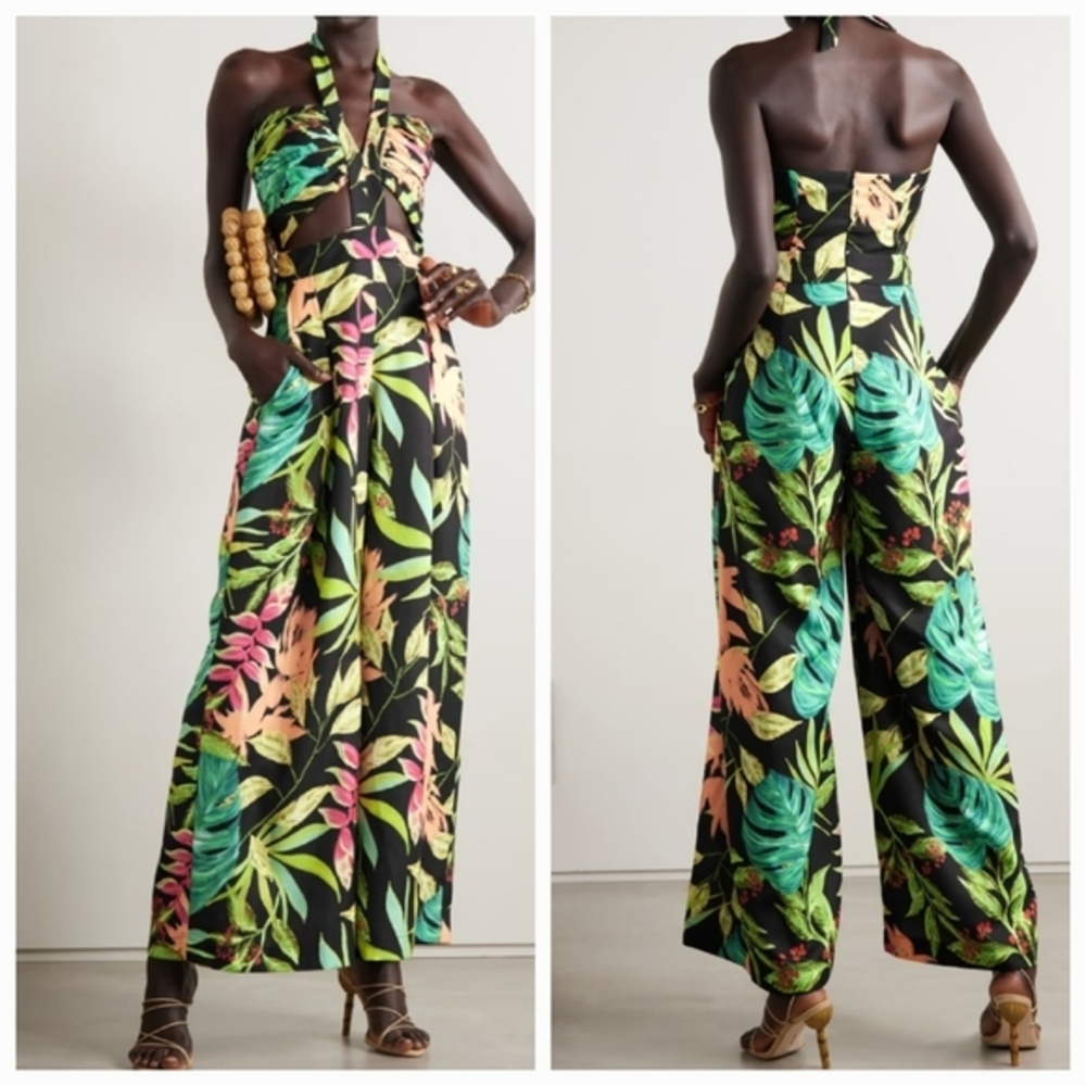 Tropical Print Halter Jumpsuit